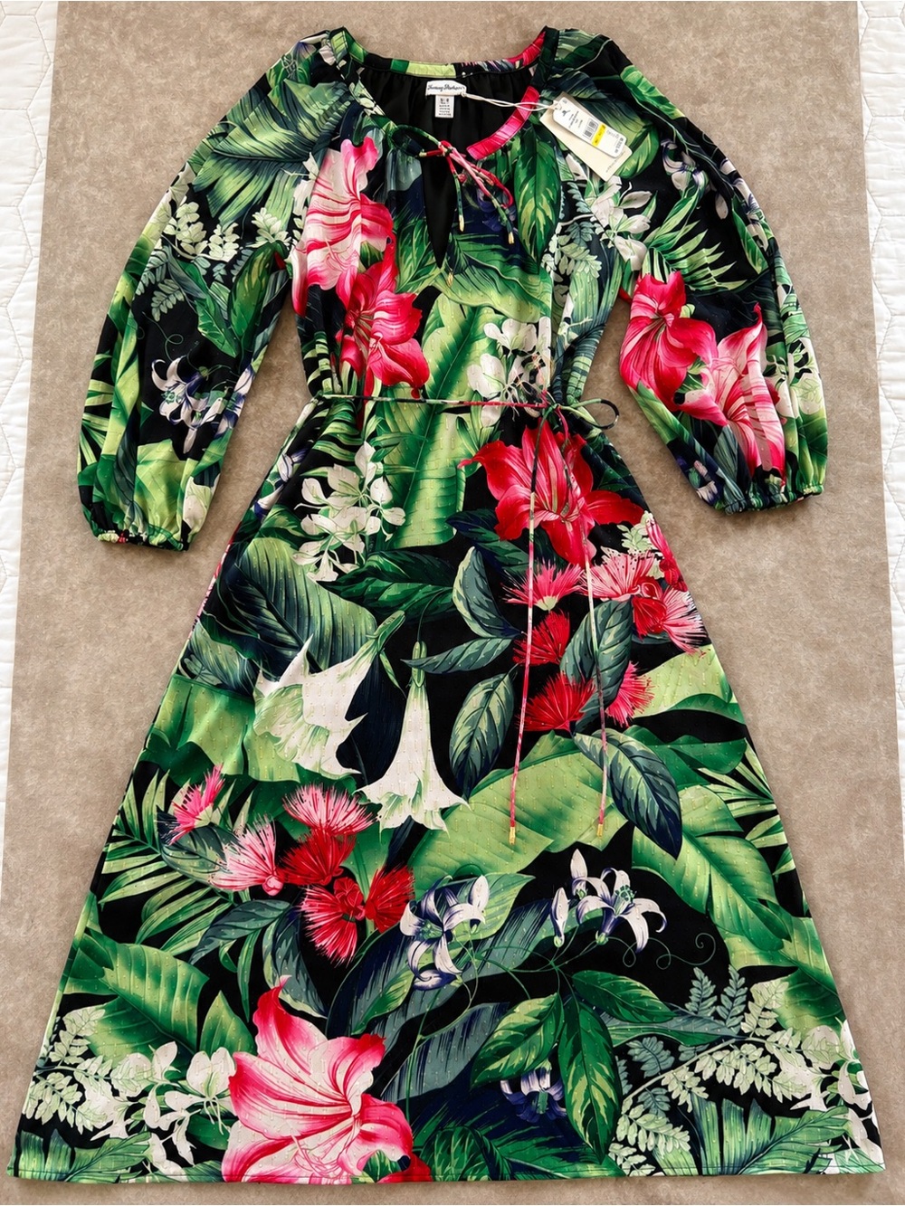 NWT Tommy Bahama Celebration Tropical LS Maxi Dress Medium $225